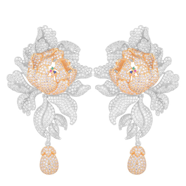 'Ella' Luxury Peony Flower Blossom Drop Earrings - The Royal Look For Less